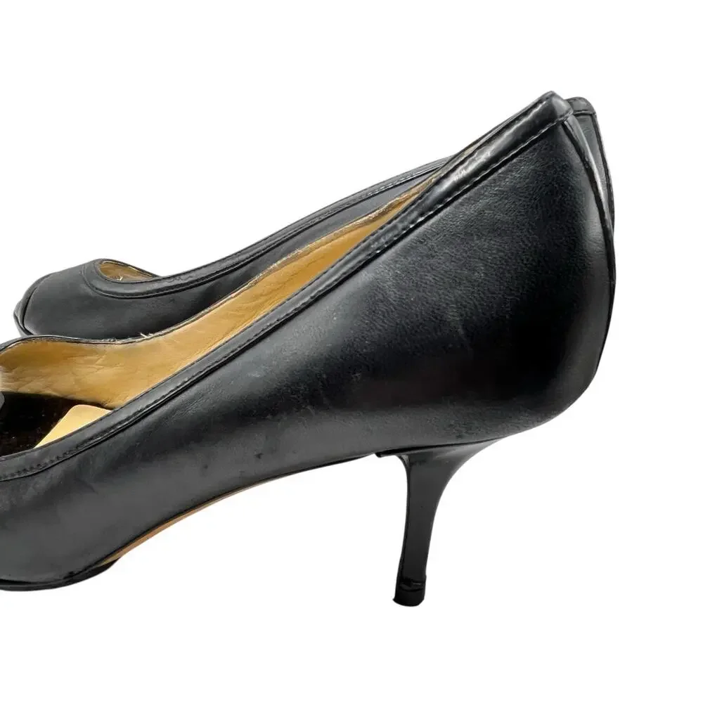 Kate Spade Heels Pumps Women SZ 9.5 Black Leather Open Toe 3 Inch Heels Classic